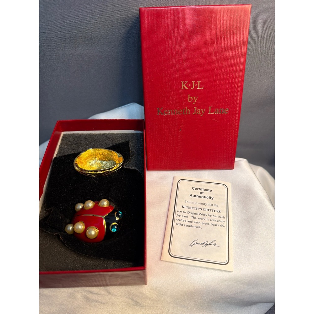 Kenneth Jay Lane KJL Ladybug Brooch and Trinket Box Set Kenneths Critters Red